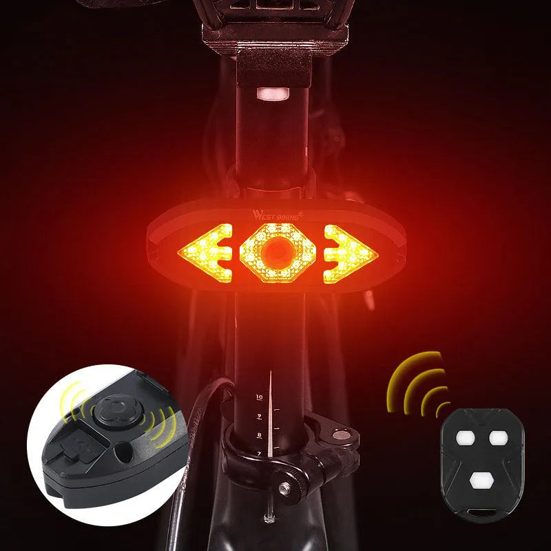 Black wireless remote control turn signal rechargeable tail light with horn for mountain bike