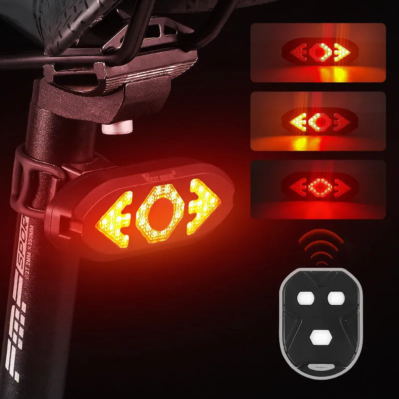 Black wireless remote control turn signal rechargeable tail light with horn for mountain bike