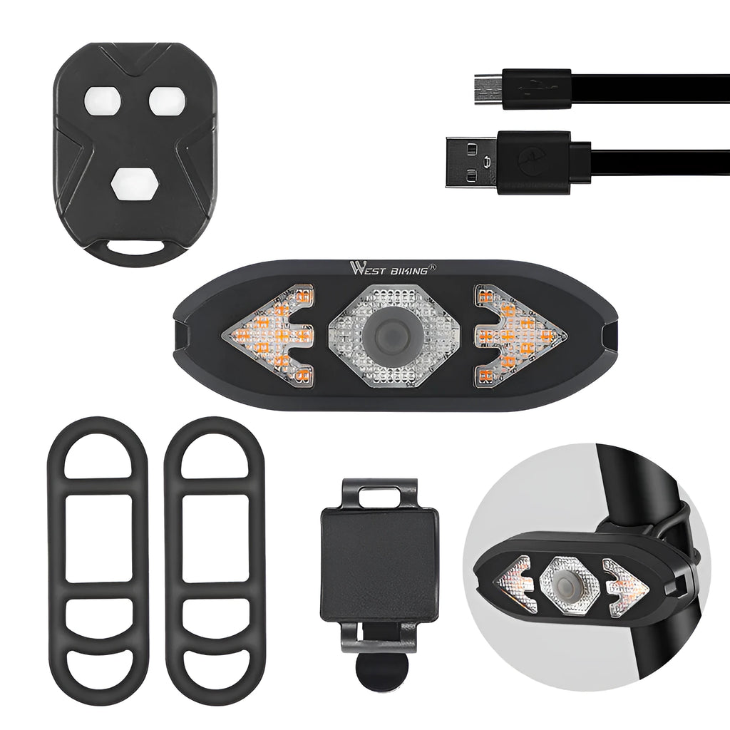 Black wireless remote control turn signal rechargeable tail light with horn for mountain bike
