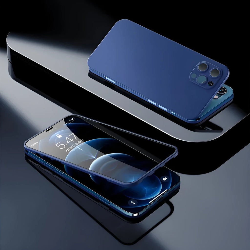 Tempered glass back phone case for iPhone 12 in black with flexible TPU frame