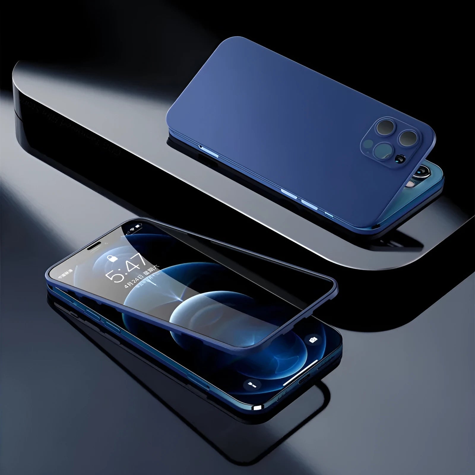 Tempered glass back phone case for iPhone 12 in black with flexible TPU frame