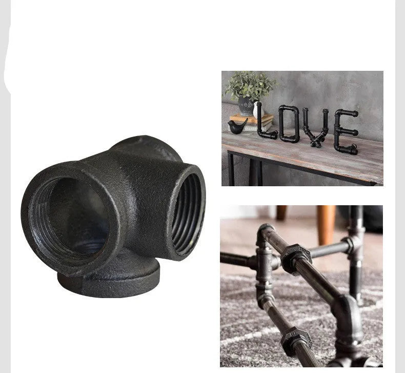 Galvanized steel four-way pipe fitting with three-dimensional corner design