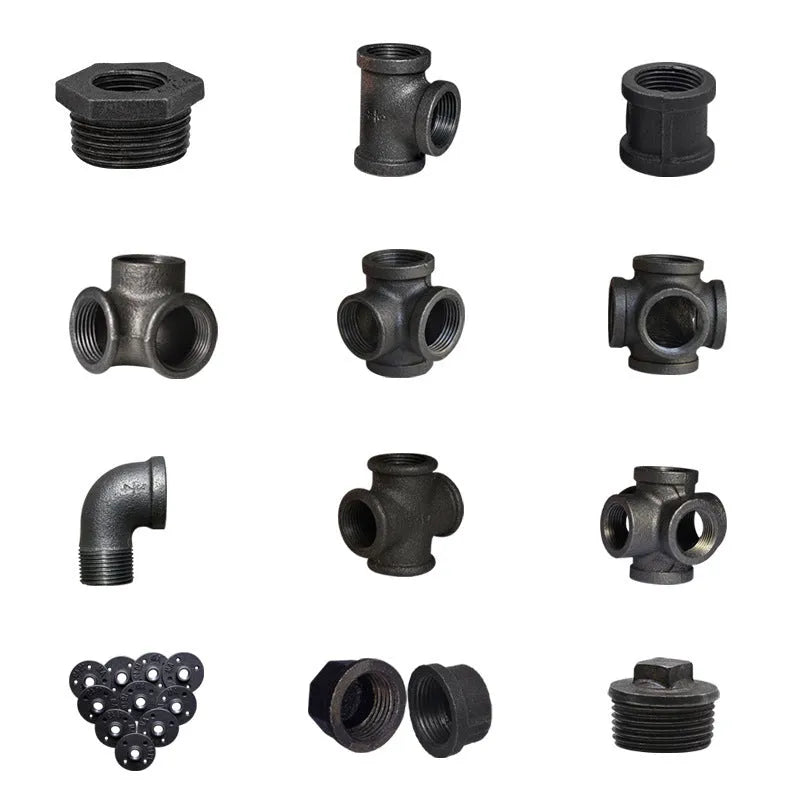 Galvanized steel four-way pipe fitting with three-dimensional corner design