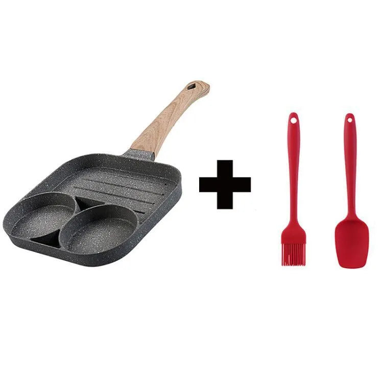Four-hole non-stick frying pan with bakelite handle for making eggs and burgers