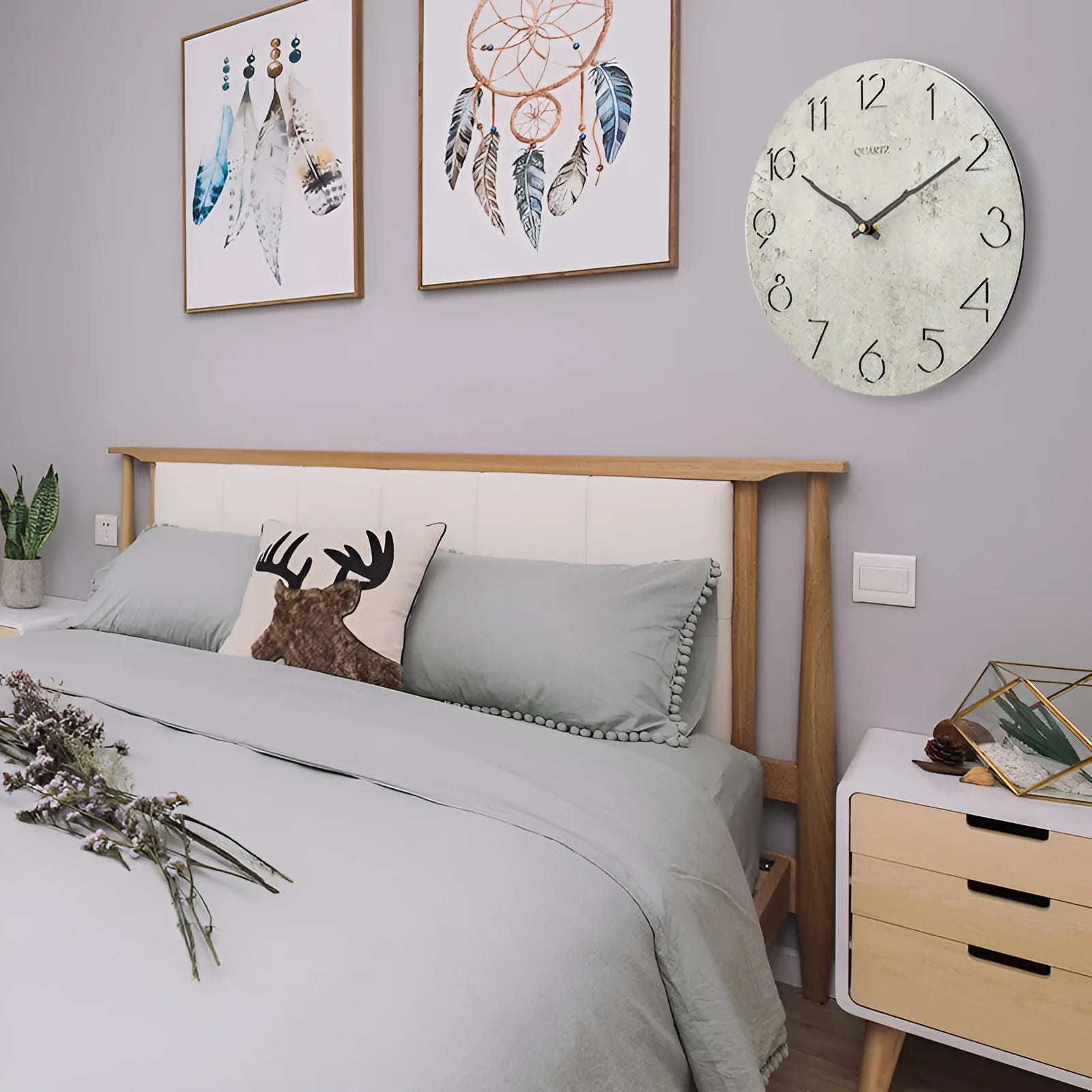 Grey European style modern wall clock for living room interior decor