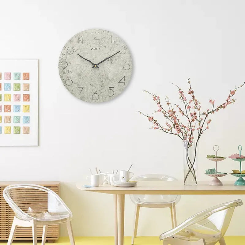 Grey European style modern wall clock for living room interior decor
