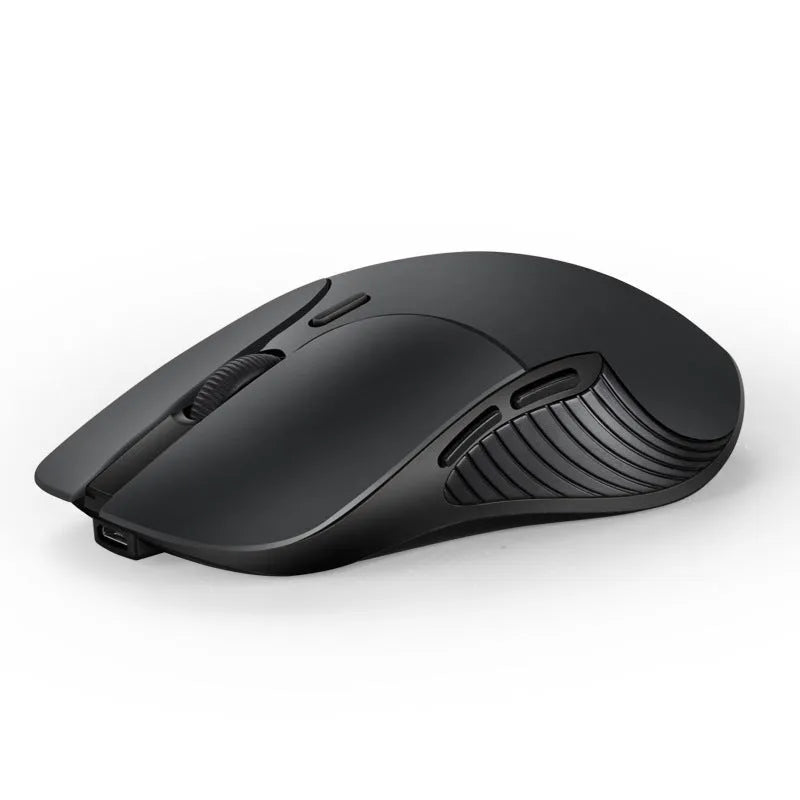 Blue rechargeable wireless voice translation mouse with voice control button.