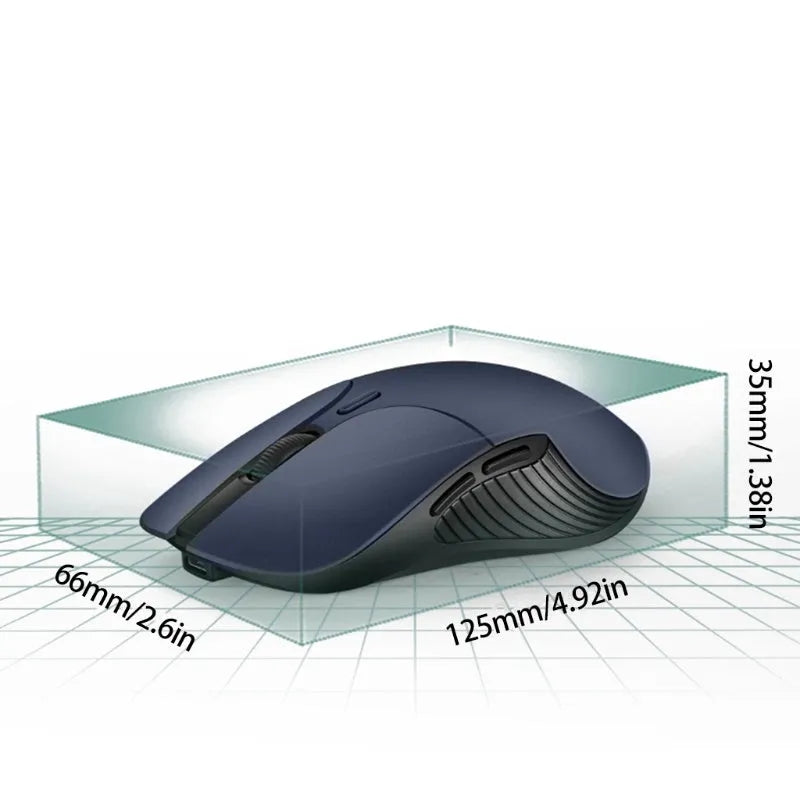 Blue rechargeable wireless voice translation mouse with voice control button.