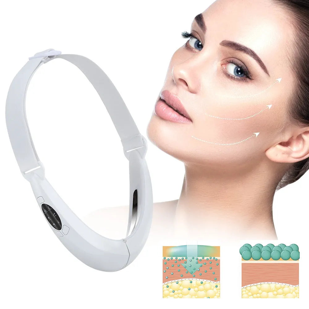 White facial lifting device with red and blue LED lights for home skincare treatment