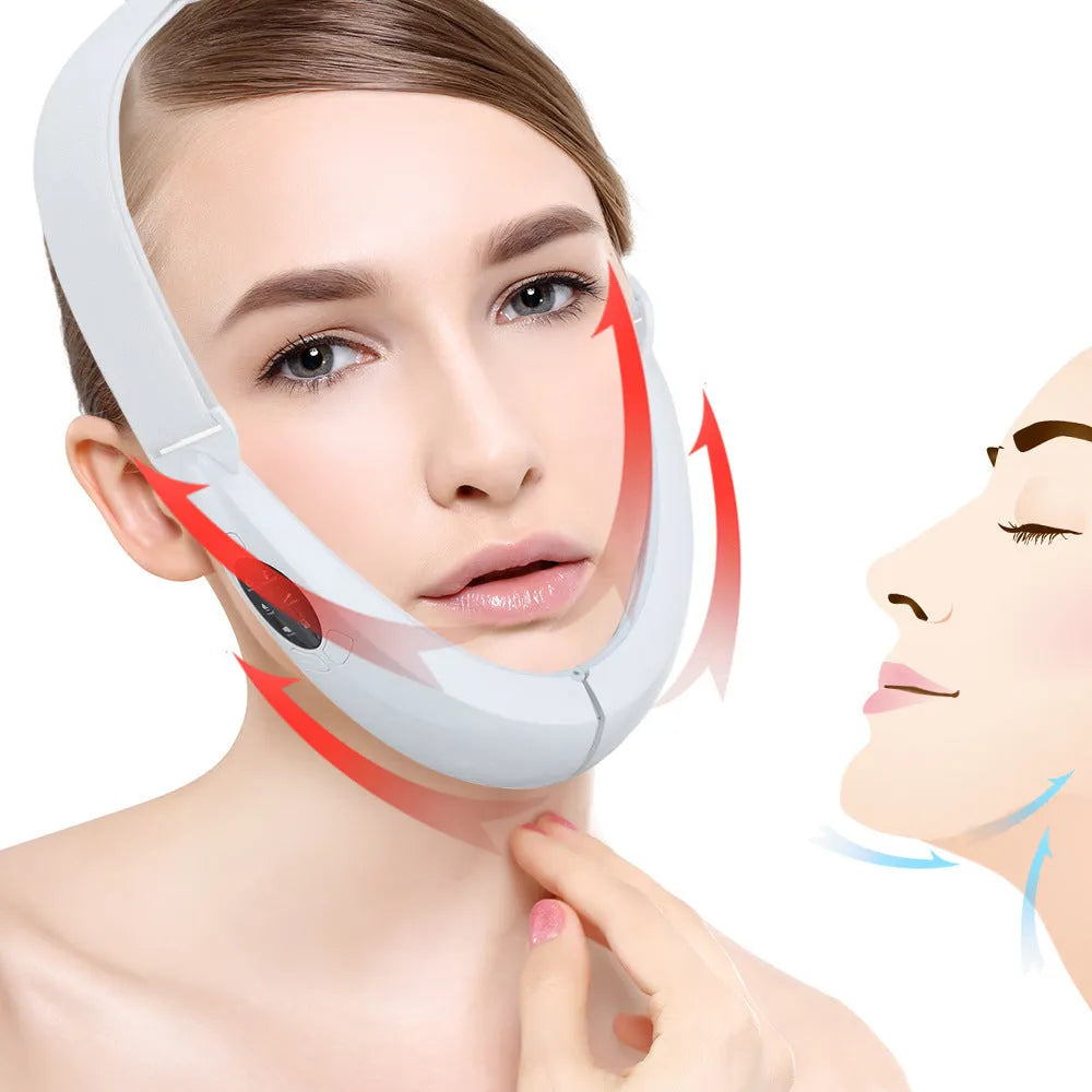White facial lifting device with red and blue LED lights for home skincare treatment