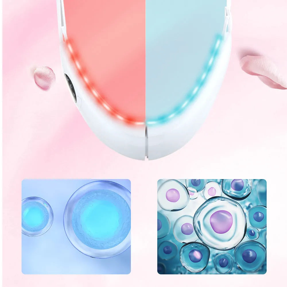 White facial lifting device with red and blue LED lights for home skincare treatment