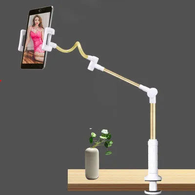 Folding long arm tablet phone stand holder in black gold with adjustable arm for iPad Pro and Kindle