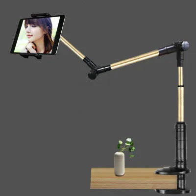 Folding long arm tablet phone stand holder in black gold with adjustable arm for iPad Pro and Kindle