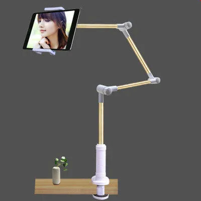 Folding long arm tablet phone stand holder in black gold with adjustable arm for iPad Pro and Kindle
