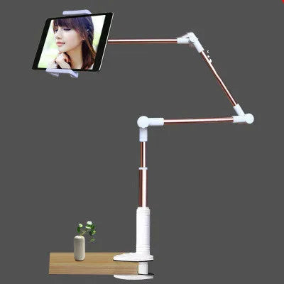 Folding long arm tablet phone stand holder in black gold with adjustable arm for iPad Pro and Kindle