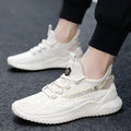 Men's low-top white mesh sports shoes with rubber sole and lace-up front