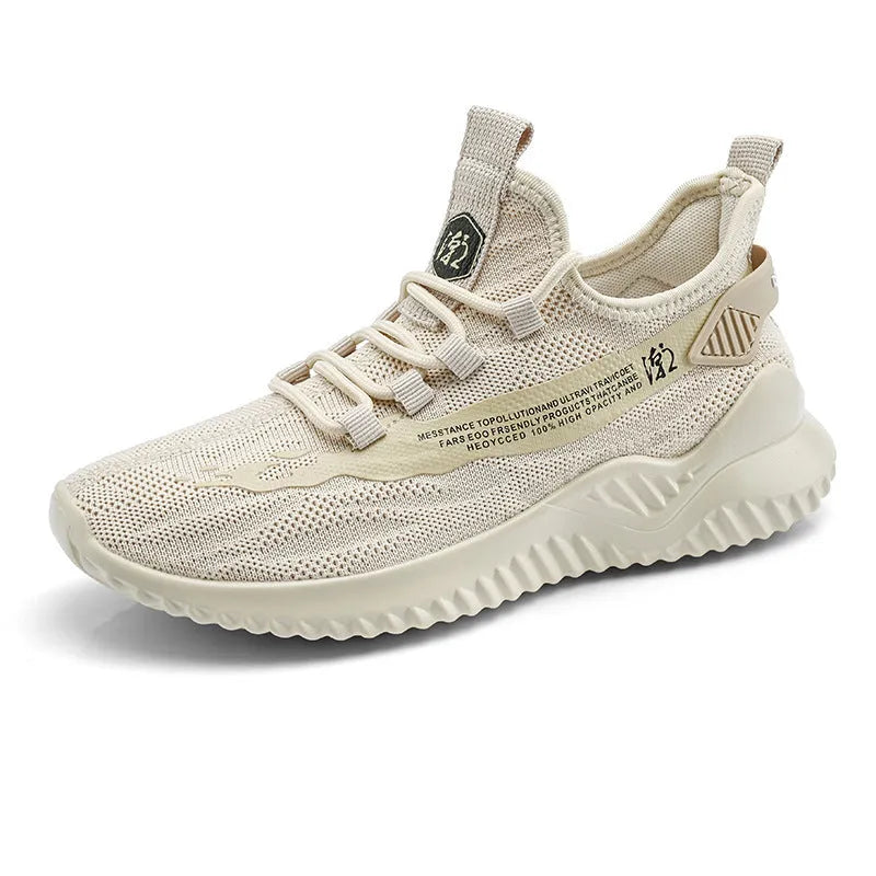 Men's low-top white mesh sports shoes with rubber sole and lace-up front