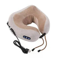 Brown U shaped electric neck massage pillow with kneading and hot compress function for cervical shoulder back relaxation