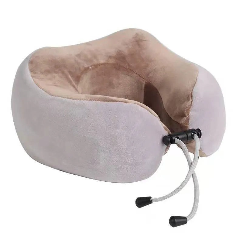 Brown U shaped electric neck massage pillow with kneading and hot compress function for cervical shoulder back relaxation