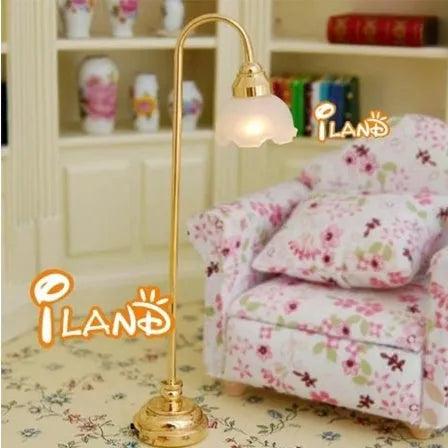 Miniature dollhouse LED floor lamp with glass shade on metal stand