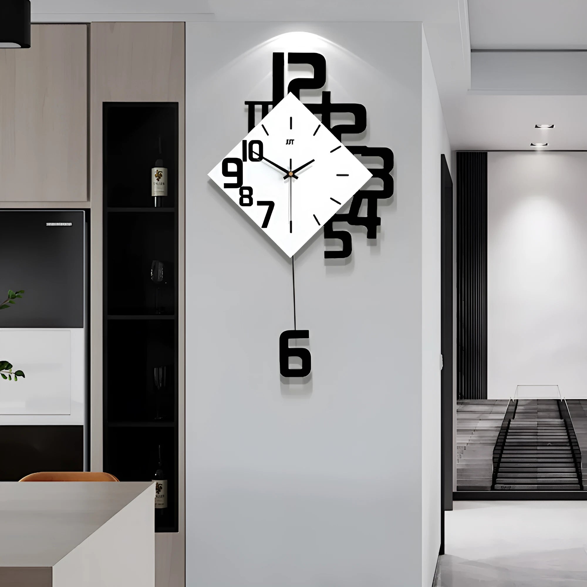 15 inch round fashion wall clock with quartz movement and density board shell in black colour