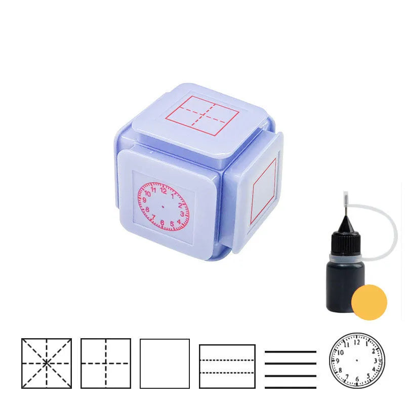 A six-sided Tianzi grid stamp with photosensitive technology in pink and blue style options.