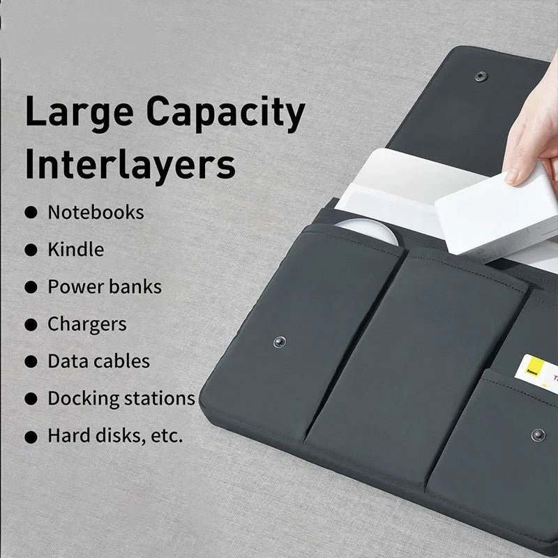 Multi-compartment waterproof anti-collision iPad storage bag compatible with 13 inch laptop, black colour