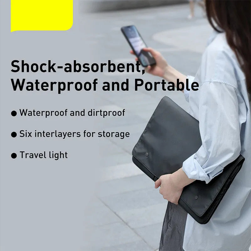 Multi-compartment waterproof anti-collision iPad storage bag compatible with 13 inch laptop, black colour