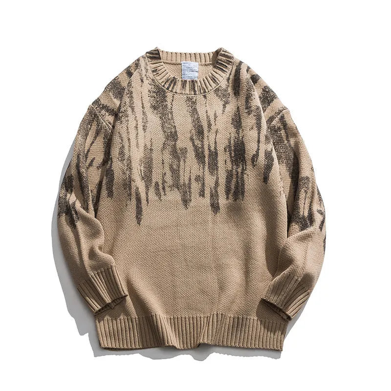 Japanese retro loose fit fine wool round neck long sleeve sweater for couples in dark gray