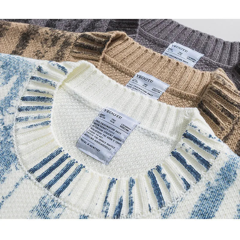 Japanese retro loose fit fine wool round neck long sleeve sweater for couples in dark gray