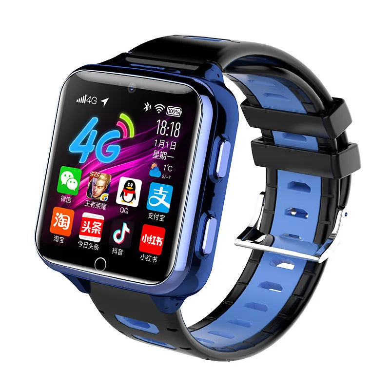 Children's smart sports watch with black silicone strap and 1.54-inch touchscreen
