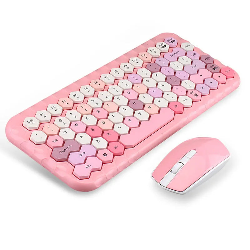 Girl Heart wireless keyboard and mouse set in blue, green, and pink colour options with USB receiver
