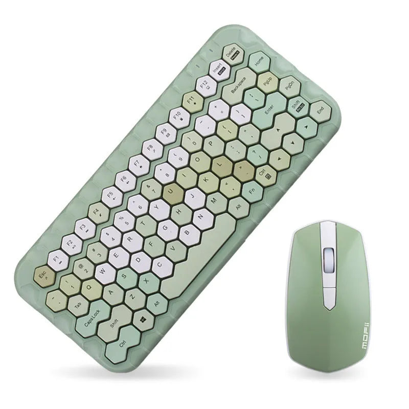 Girl Heart wireless keyboard and mouse set in blue, green, and pink colour options with USB receiver