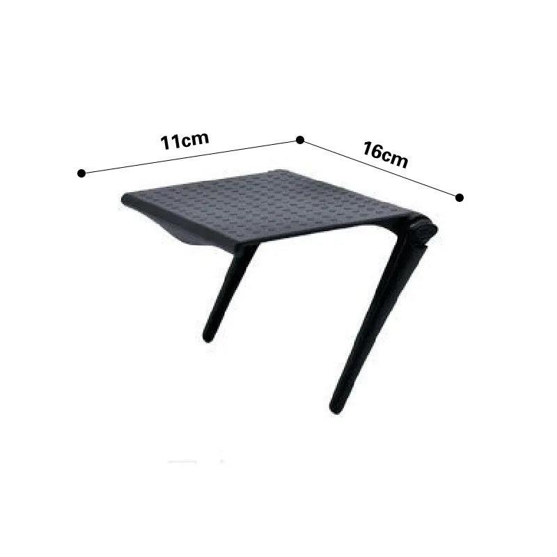 Plastic hook-mount desktop stand holding a TV set-top box and router in colour option 3A.