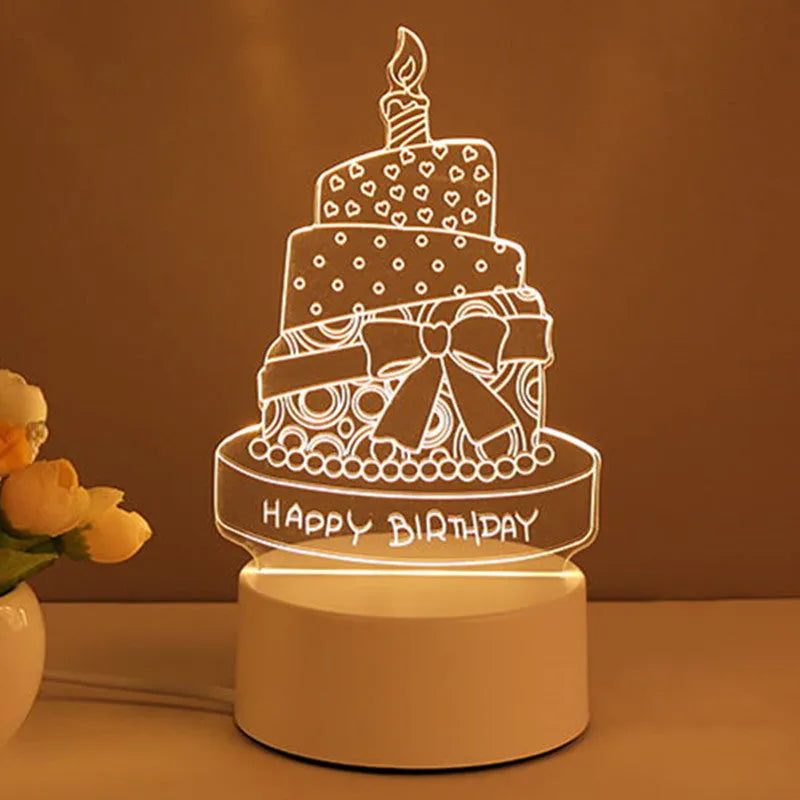 3D acrylic USB LED night light with unicorn design and warm white projection on a desk