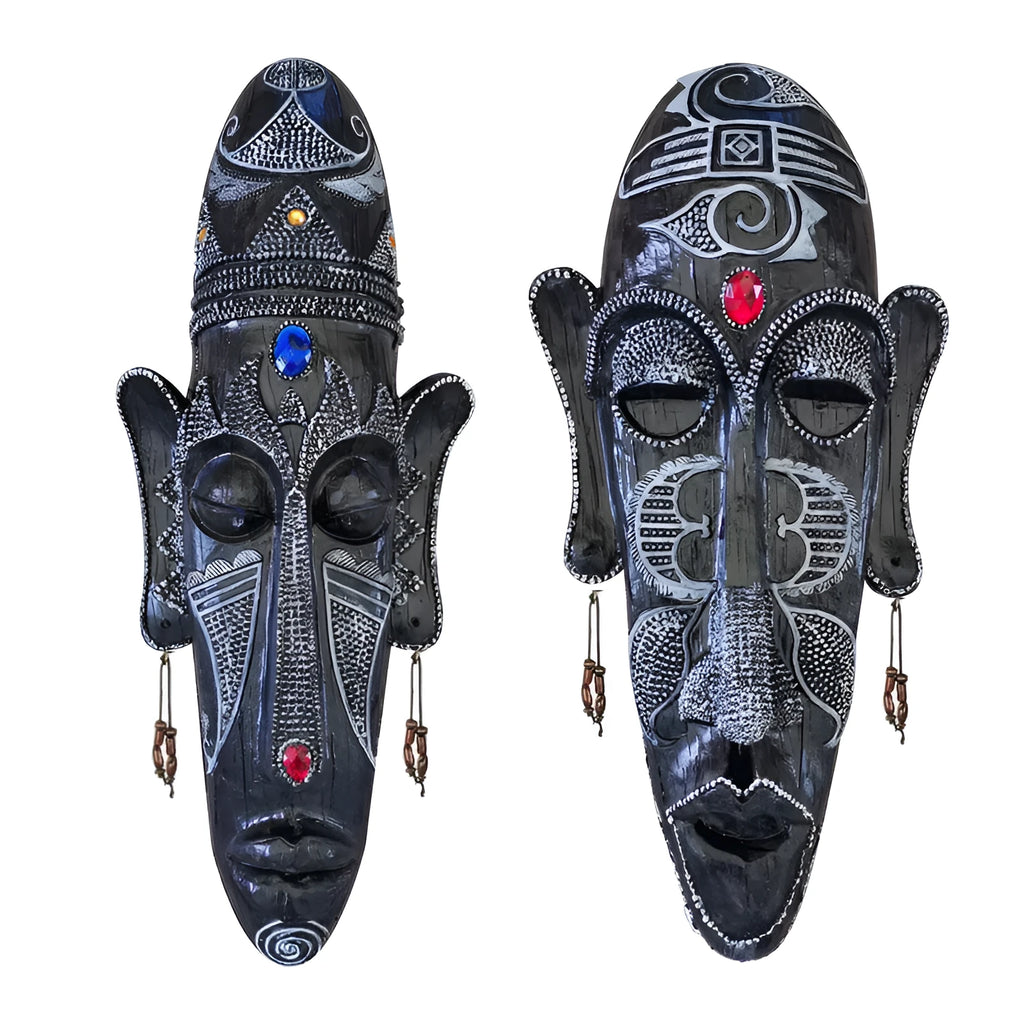 Aqumotic large African tribal mask wall decor in black resin, 14 x 6 inches, retro face mask for wall display