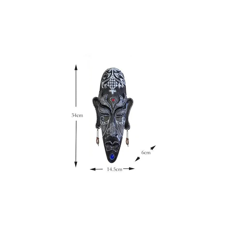 Aqumotic large African tribal mask wall decor in black resin, 14 x 6 inches, retro face mask for wall display