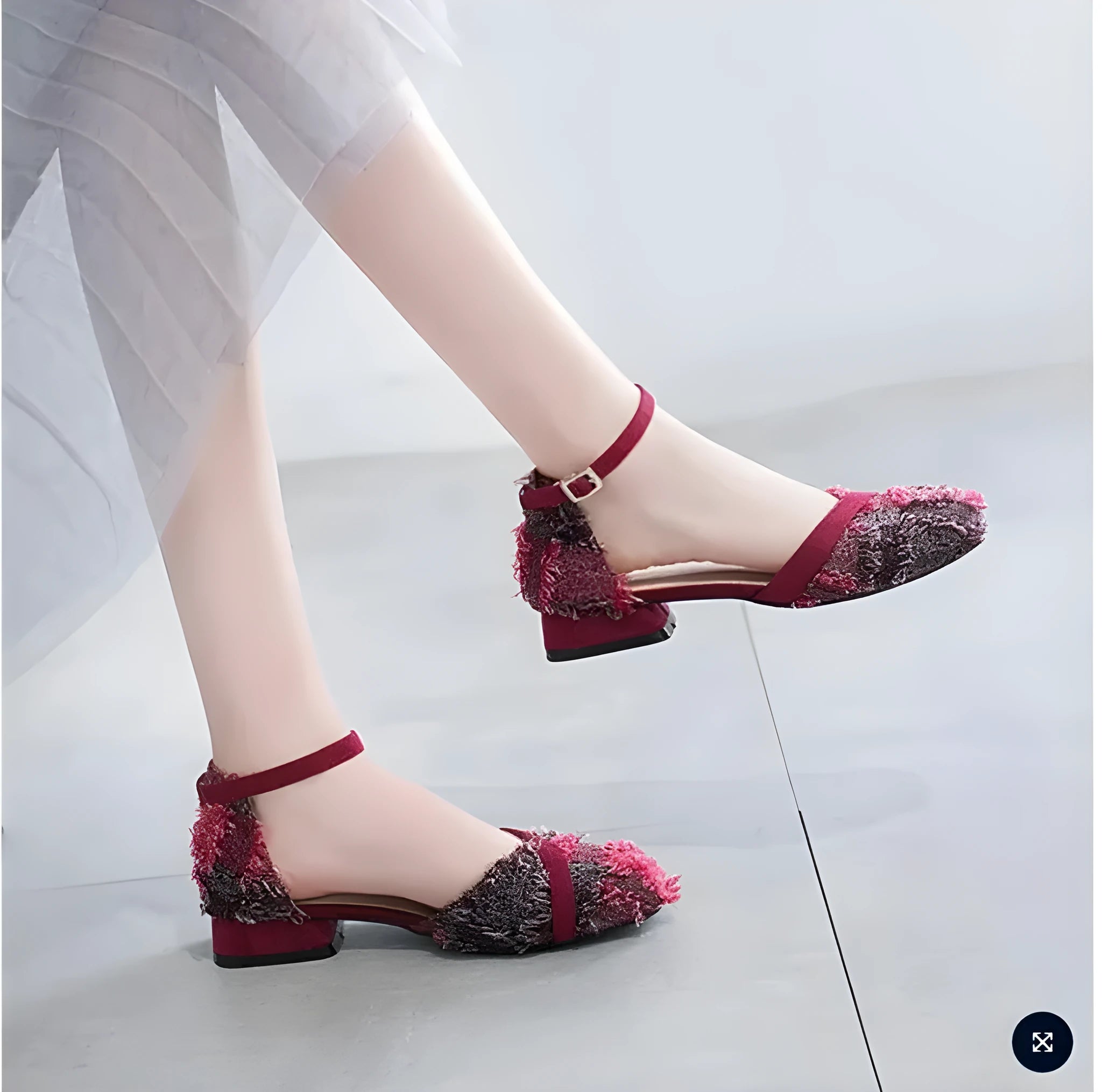 Women's apricot suede D'Orsay flats with ankle strap and low heel on a white background