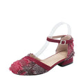 Women's apricot suede D'Orsay flats with ankle strap and low heel on a white background