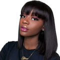 Unice machine-made human hair wig in black colour with 10-inch length