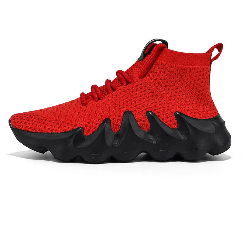 Men's fly weave running shoes with TPU sole, lace closure, breathable mesh inner, solid colour design