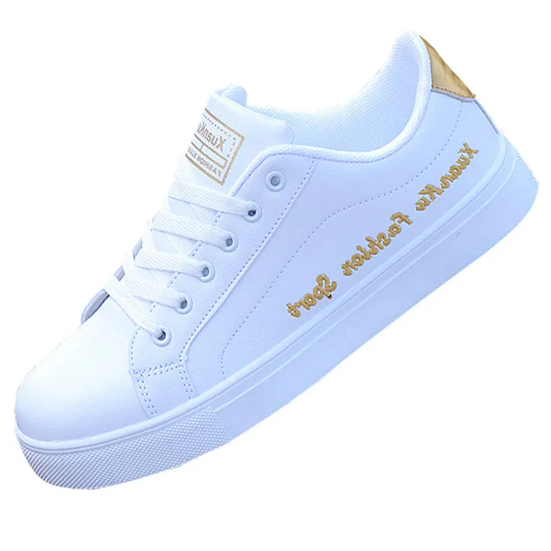 White sports casual shoes for men with lace-up closure and colourful stripe detail side view