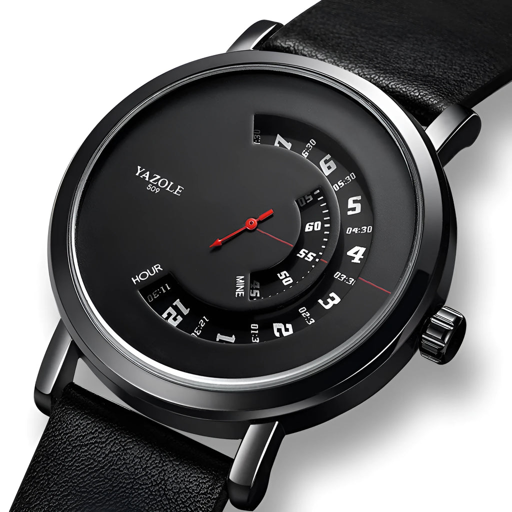 Men's waterproof quartz watch with turntable design and metal case