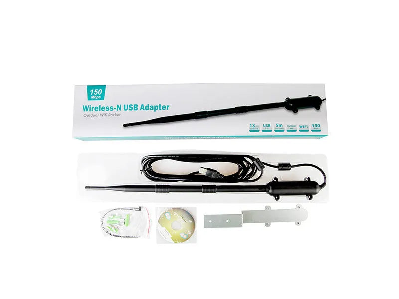 Industrial outdoor waterproof network card with black casing and 15DBI antenna for 3000 metre coverage