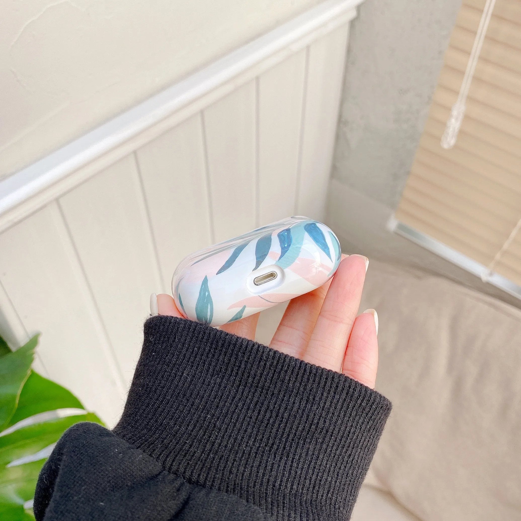 Banana leaves design TPU protective case for Apple AirPods and AirPods Pro in blue and green colour options