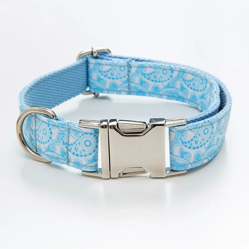 Paisley polyester pet collar, leash, and bow set in XS to XL sizes