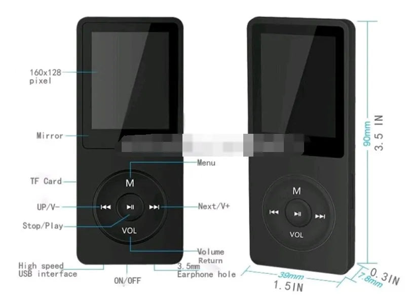 1.8-inch screen MP4 player in multiple colours with push-button controls and compact design