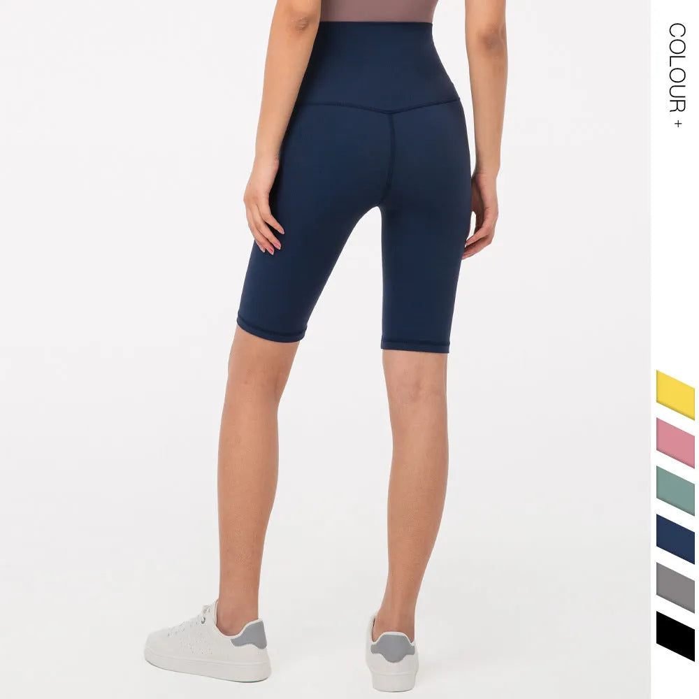 Women's five-point fitness pants in moisture-wicking nylon, available in multiple colours