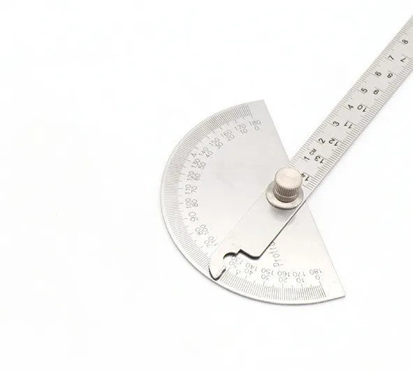 Adjustable plastic protractor showing 0-180 degree measurement range with clear markings