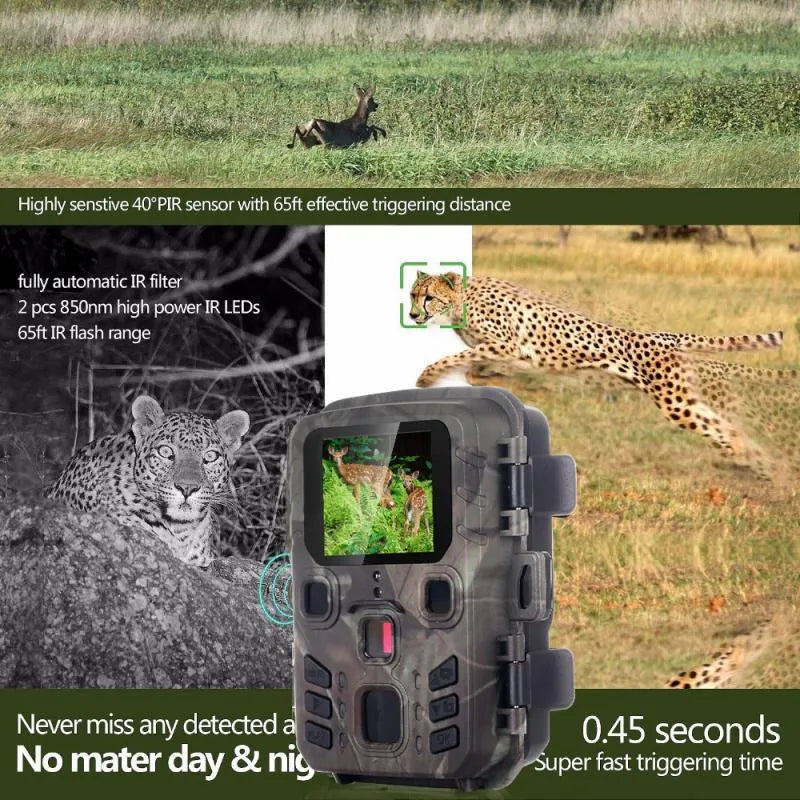 Black plastic infrared night vision security monitoring device with 12MP camera and TF card storage